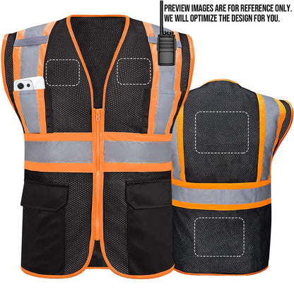 Shmimy Custom High Visibility Safety Vest, Class 2 Reflective Work Vest With Pockets, Custom Logo Construction Workwear
