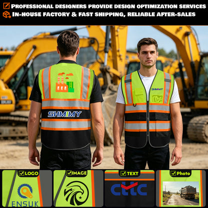 Custom High Visibility Reflective Safety Vest with Pockets | Personalized Logo for Construction, Men & Women