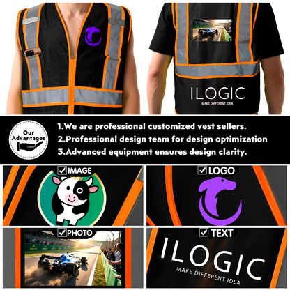 Shmimy Custom High Visibility Safety Vest, Class 2 Reflective Work Vest With Pockets, Custom Logo Construction Workwear