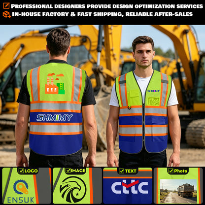 Custom High Visibility Reflective Safety Vest with Pockets | Personalized Logo for Construction, Men & Women