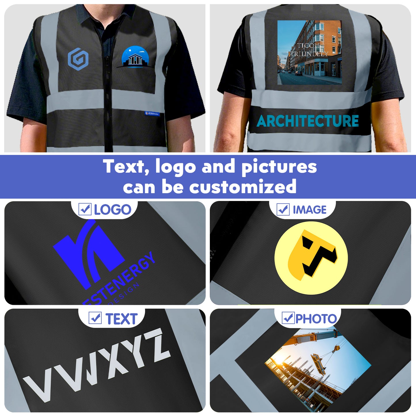 Shmimy Custom Logo Class 2 Reflective Safety Vest, ANSI/ISEA Standards Compliant