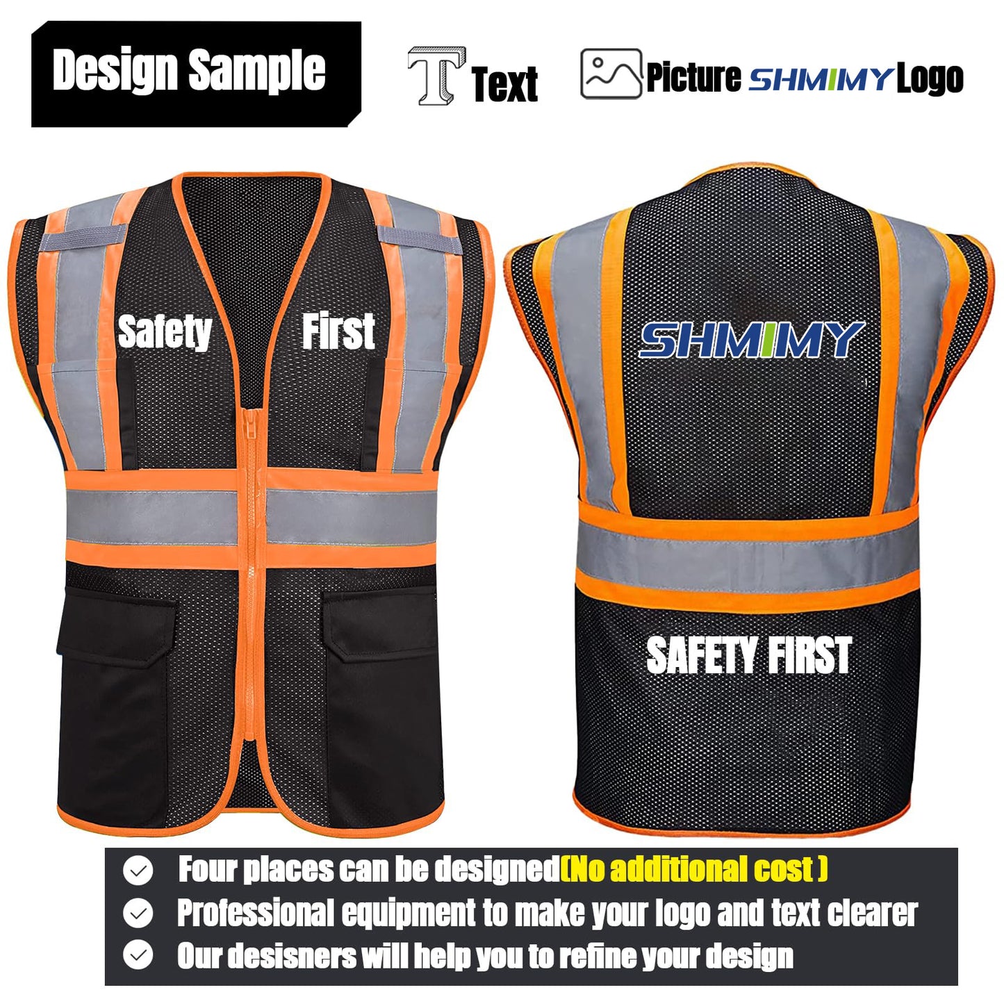 Shmimy Custom High Visibility Safety Vest, Class 2 Reflective Work Vest With Pockets, Custom Logo Construction Workwear