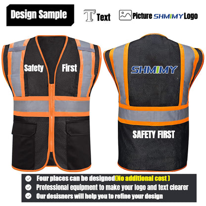 Shmimy Custom High Visibility Safety Vest, Class 2 Reflective Work Vest With Pockets, Custom Logo Construction Workwear