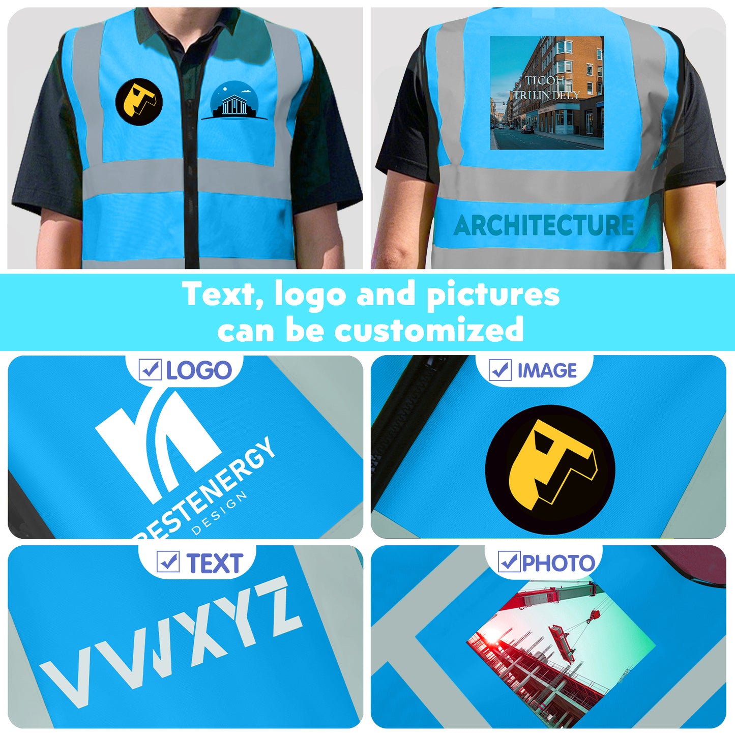 Shmimy Custom Logo Class 2 Reflective Safety Vest, ANSI/ISEA Standards Compliant