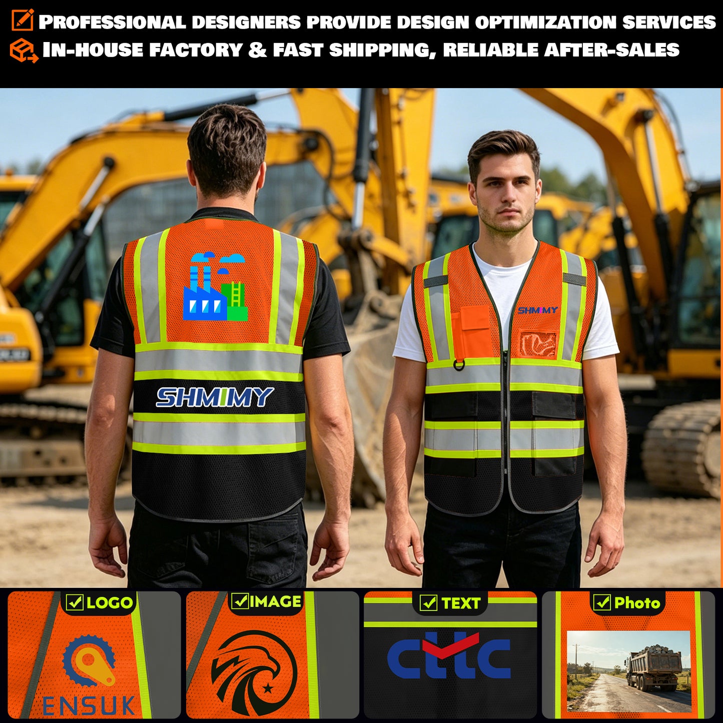 Custom High Visibility Reflective Safety Vest with Pockets | Personalized Logo for Construction, Men & Women
