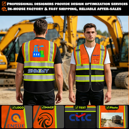 Custom High Visibility Reflective Safety Vest with Pockets | Personalized Logo for Construction, Men & Women