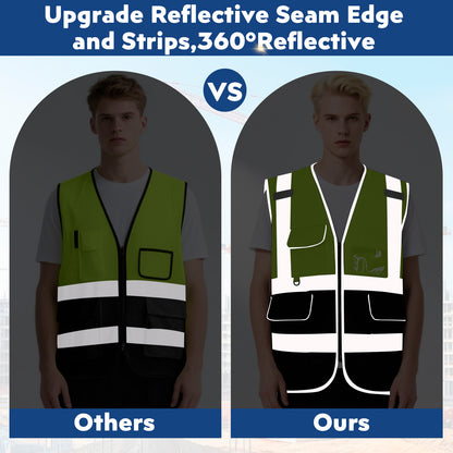 Shmimy 6 Pockets Custom Safety Vest Customized Logo Class 2 High Visibility Reflective Vest
