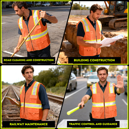 Shmimy Custom Safety Vest Customized Logo Class 2 High Visibility Reflective Vest with 8 Pockets Construction workwear