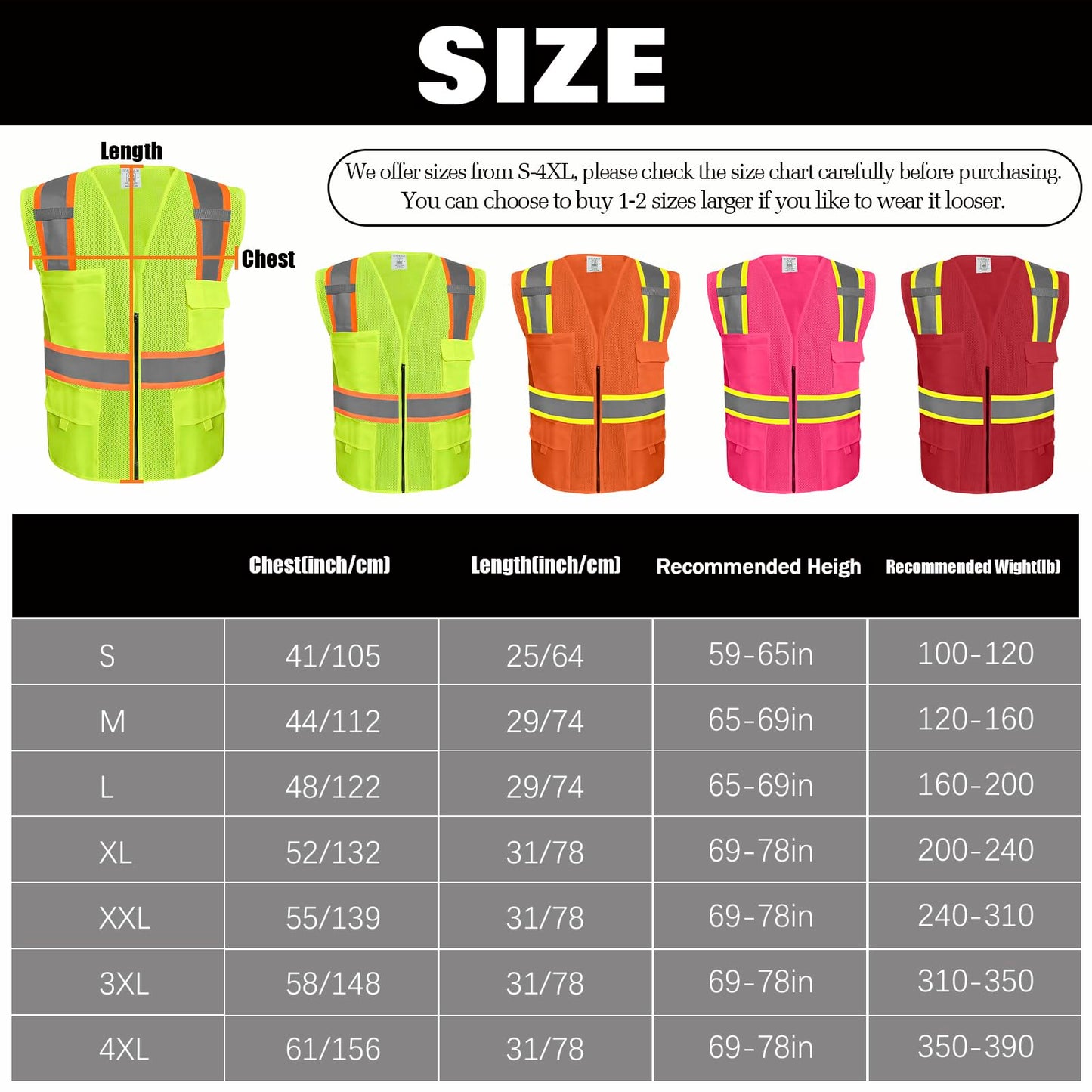 Shmimy Custom Safety Vest Customized Logo Class 2 High Visibility Reflective Vest with 8 Pockets Construction workwear