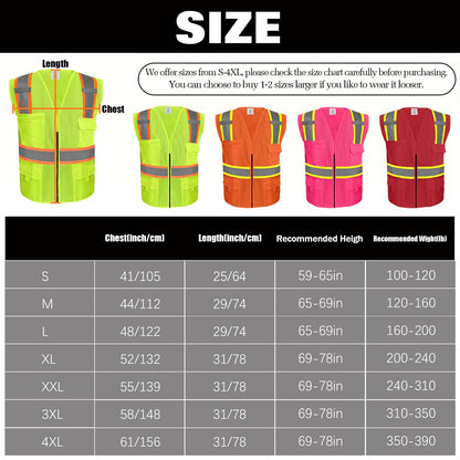 Shmimy Custom Safety Vest Customized Logo Class 2 High Visibility Reflective Vest with 8 Pockets Construction workwear