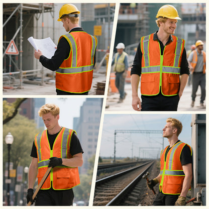 Shmimy Custom High Visibility Safety Vest, Class 2 Reflective Work Vest With Pockets, Custom Logo Construction Workwear