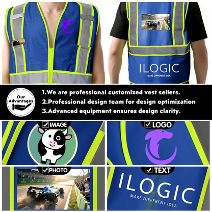 Shmimy Custom High Visibility Safety Vest, Class 2 Reflective Work Vest With Pockets, Custom Logo Construction Workwear