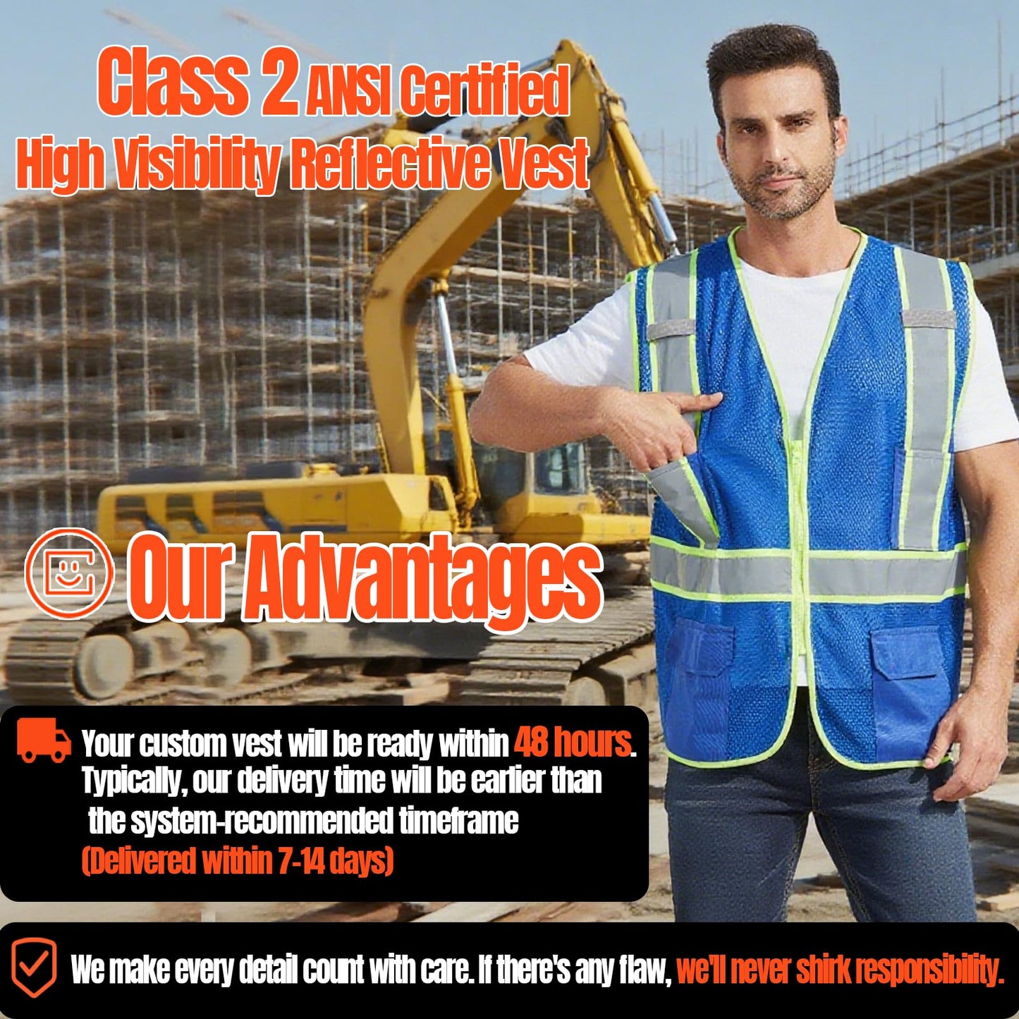 Shmimy Custom High Visibility Safety Vest, Class 2 Reflective Work Vest With Pockets, Custom Logo Construction Workwear