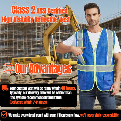 Shmimy Custom High Visibility Safety Vest, Class 2 Reflective Work Vest With Pockets, Custom Logo Construction Workwear