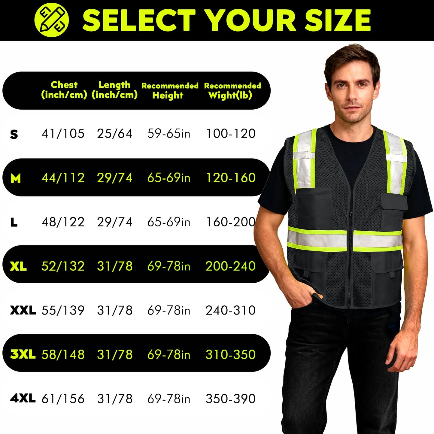 Shmimy Custom Safety Vest Customized Logo Class 2 High Visibility Reflective Vest with 8 Pockets Construction workwear