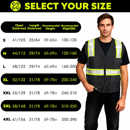 Shmimy Custom Safety Vest Customized Logo Class 2 High Visibility Reflective Vest with 8 Pockets Construction workwear