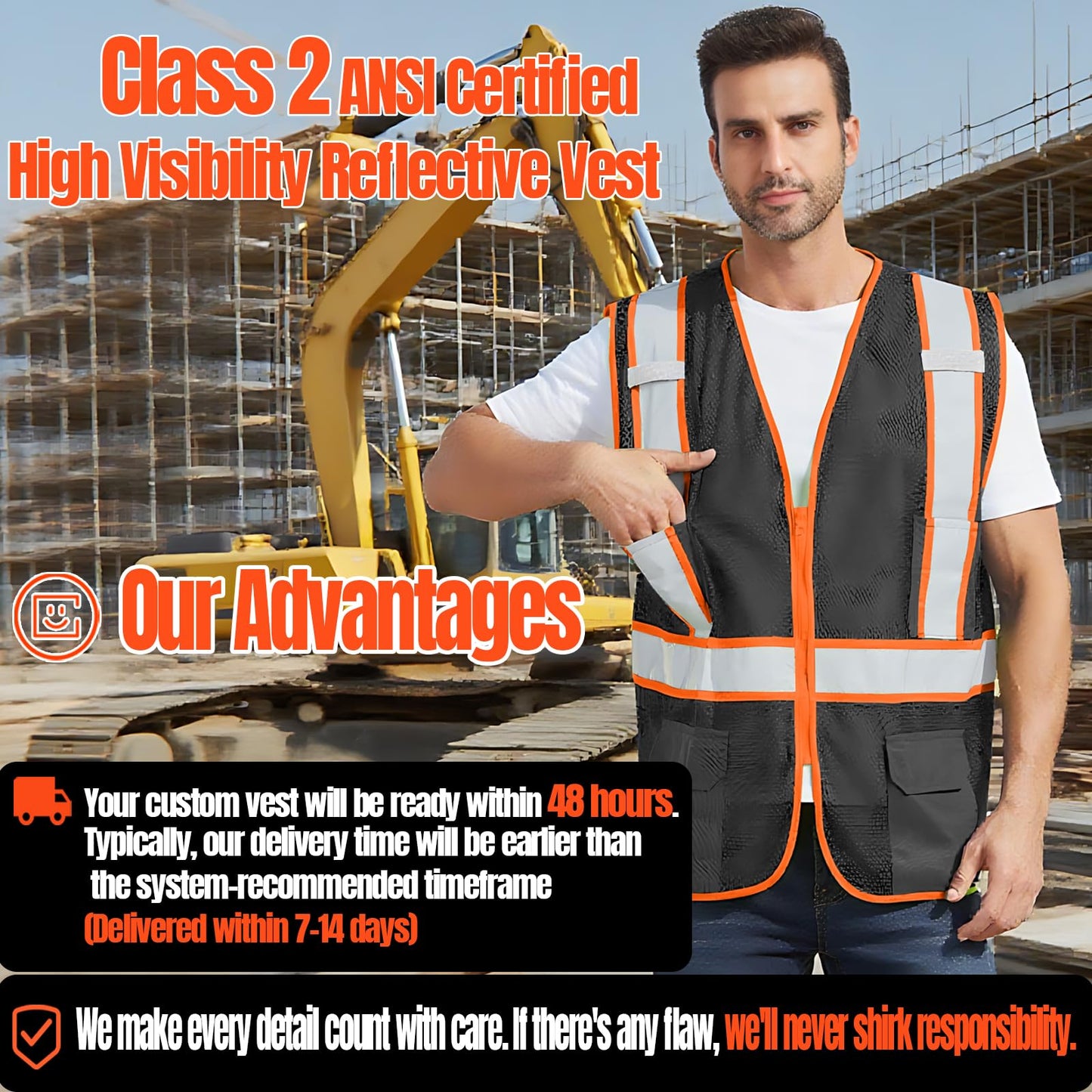 Shmimy Custom High Visibility Safety Vest, Class 2 Reflective Work Vest With Pockets, Custom Logo Construction Workwear