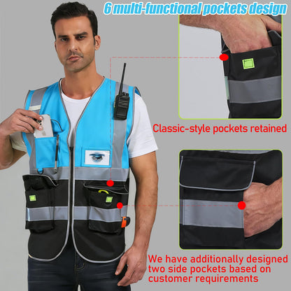 Shmimy Custom Safety Vest Class 2 High Visibility Reflective Vest 6 Pocket