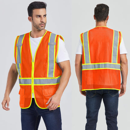 Shmimy Custom High Visibility Safety Vest, Class 2 Reflective Work Vest With Pockets, Custom Logo Construction Workwear