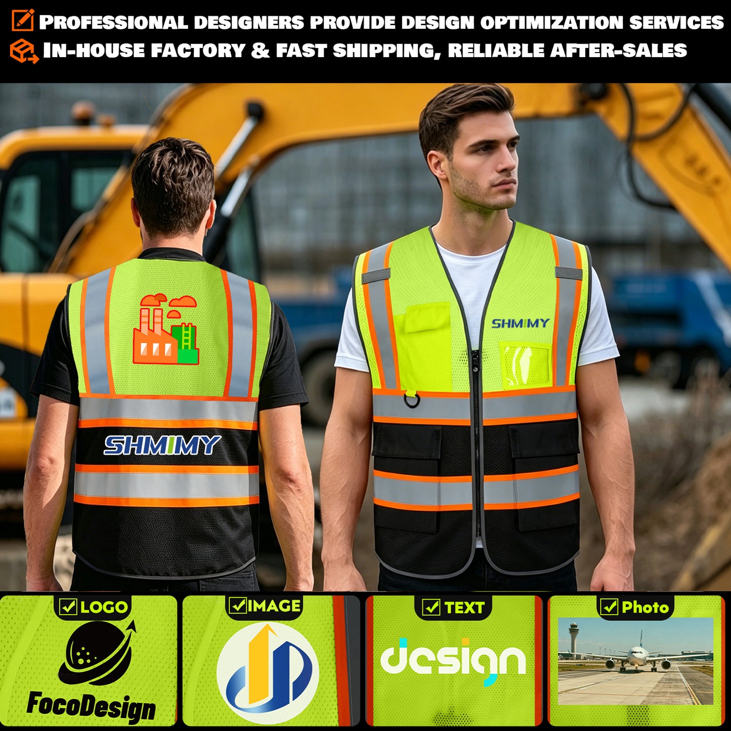 Custom High Visibility Reflective Safety Vest with Pockets | Personalized Logo for Construction, Men & Women