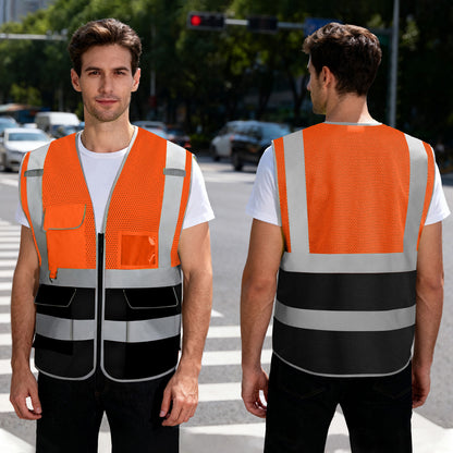 Shmimy 6 Pockets Custom Safety Vest Customized Logo Class 2 High Visibility Reflective Vest