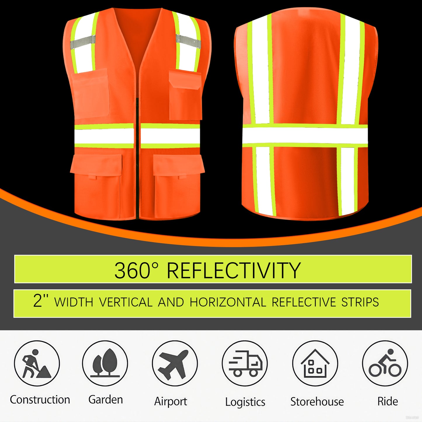 Shmimy Custom Logo Safety Vest 8-Pocket Two-Tone High Visibility Reflective Safety Vest | ANSI/ISEA 107 Class 2