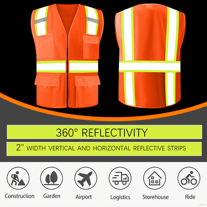 Shmimy Custom Logo Safety Vest 8-Pocket Two-Tone High Visibility Reflective Safety Vest | ANSI/ISEA 107 Class 2