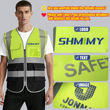 Shmimy Custom Safety Vest Class 2 High Visibility Reflective Vest 6 Pocket