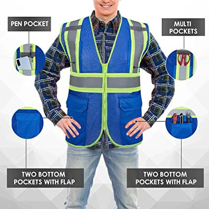 Shmimy Custom High Visibility Safety Vest, Class 2 Reflective Work Vest With Pockets, Custom Logo Construction Workwear