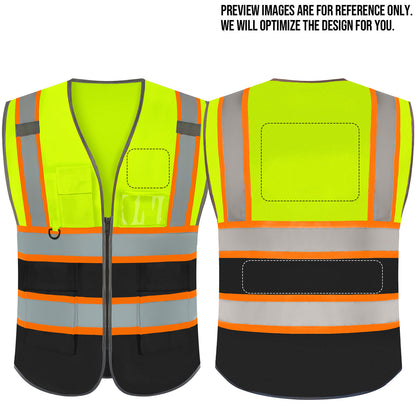 Shmimy Custom Logo Reflective Work Vest with Pockets| Class 2 High Visibility Safety Vest