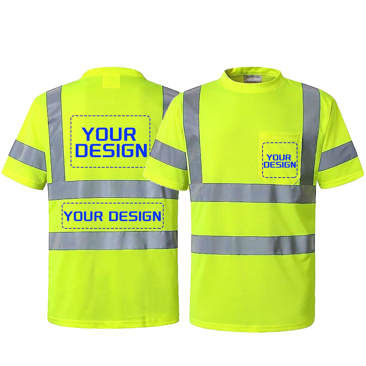 Shmimy Custom Logo High Visibility Shirts Class 3 Reflective Shirts ANSI with Pocket Safety Shirts