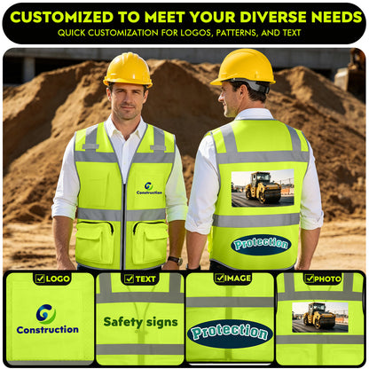 Shmimy Custom Logo Safety Vest 8-Pockets Class 2 High Visibility Reflective Vest for Men - Personalized Logo Team Vest