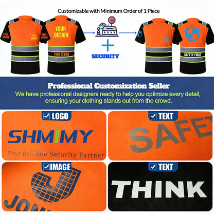 Shmimy Custom Logo High Visibility Shirts Class 3 Reflective Shirts ANSI with Pocket Safety Shirts