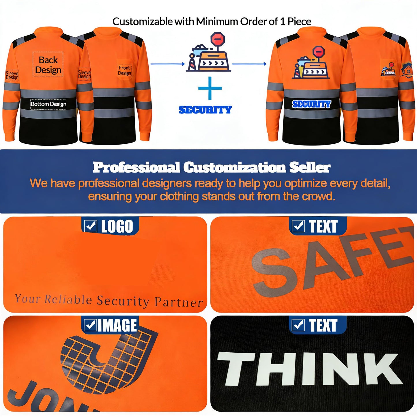 Shmimy Custom Logo High Visibility Safety Shirts, ANSI Class 3 Reflective Work Shirts Long Sleeve Crewneck T-Shirt