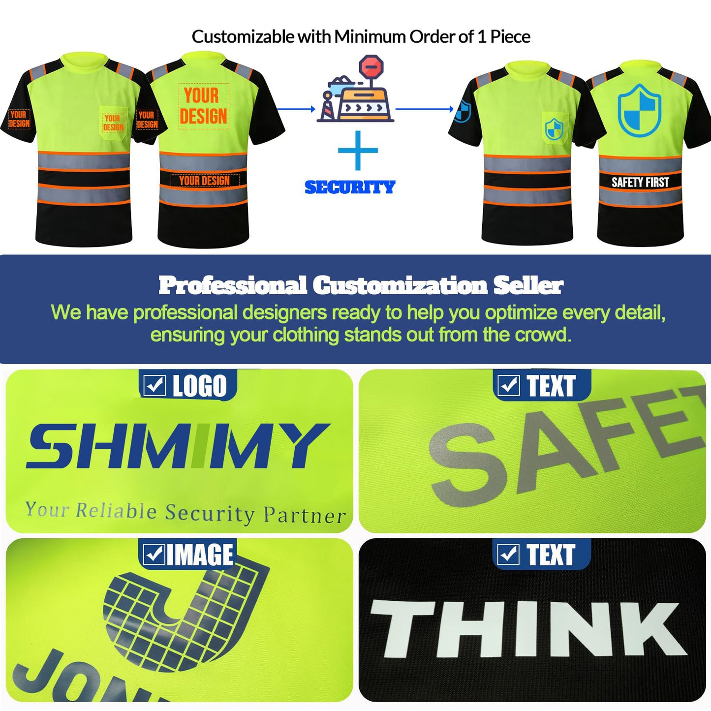 Shmimy Custom Logo High Visibility Shirts Class 3 Reflective Shirts ANSI with Pocket Safety Shirts