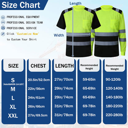 Shmimy Custom Logo High Visibility Safety Shirts, ANSI Class 3 Reflective Work Shirts Long Sleeve Crewneck T-Shirt