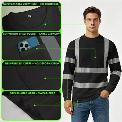 Shmimy Custom Logo High Visibility Shirts Class 3 Reflective Shirts ANSI with Pocket Safety Shirts