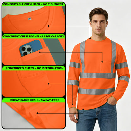 Shmimy Custom Logo High Visibility Shirts Class 3 Reflective Shirts ANSI with Pocket Safety Shirts