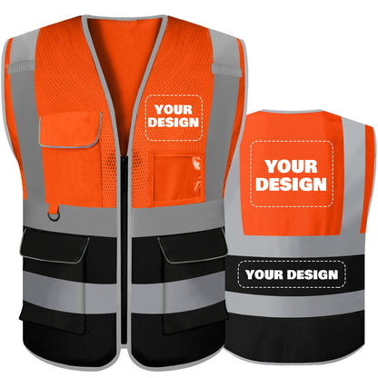 Shmimy 6 Pockets Custom Safety Vest Customized Logo Class 2 High Visibility Reflective Vest