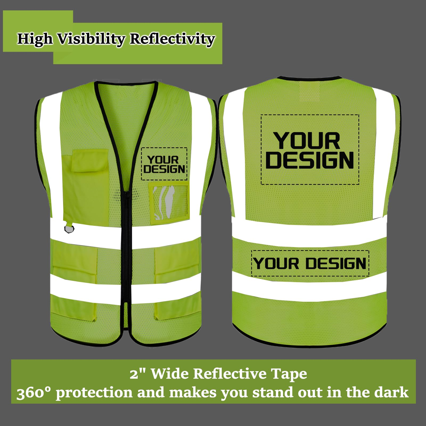 Custom Logo Reflective Mesh Safety Vest | High Visibility | Work & Outdoor Safety Gear