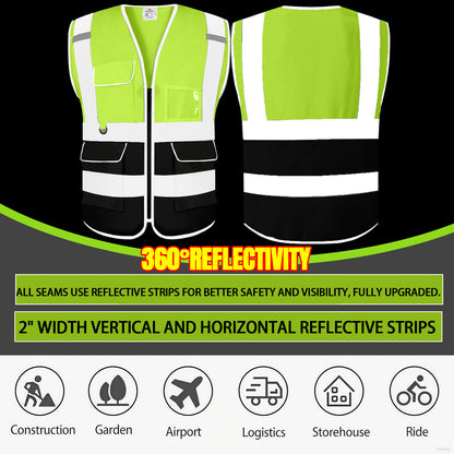 Shmimy 6 Pockets Custom Safety Vest Customized Logo Class 2 High Visibility Reflective Vest