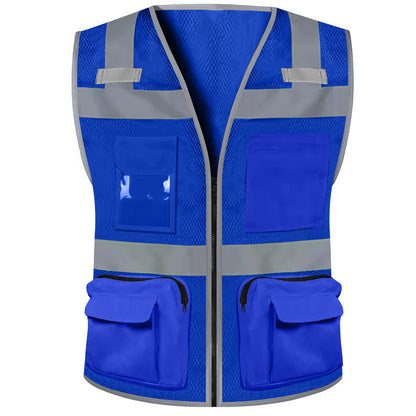 Shmimy Custom Logo Safety Vest 8-Pockets Class2 High Visibility Reflective Vest for Men - Personalized Logo Team Vest