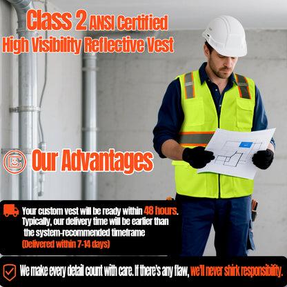 Shmimy Custom Logo Safety Vest 8-Pocket Two-Tone High Visibility Reflective Safety Vest | ANSI/ISEA 107 Class 2