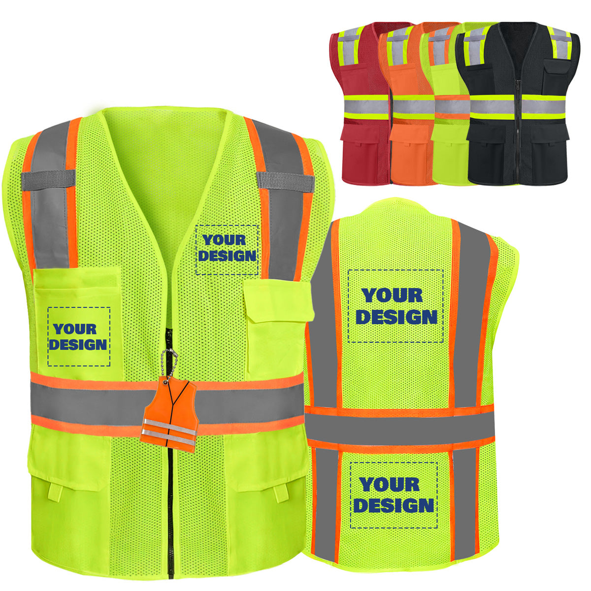 Shmimy Custom Safety Vest Customized Logo Class 2 High Visibility Reflective Vest with 8 Pockets Construction workwear