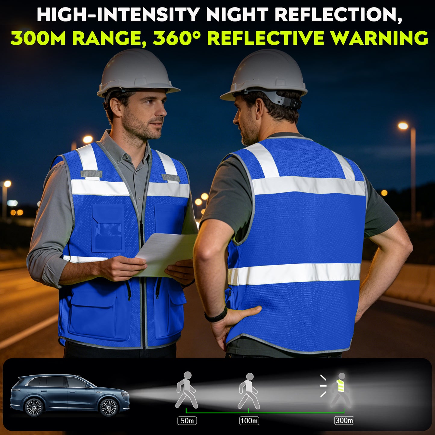 Shmimy Custom Logo Safety Vest 8-Pockets Class 2 High Visibility Reflective Vest for Men - Personalized Logo Team Vest