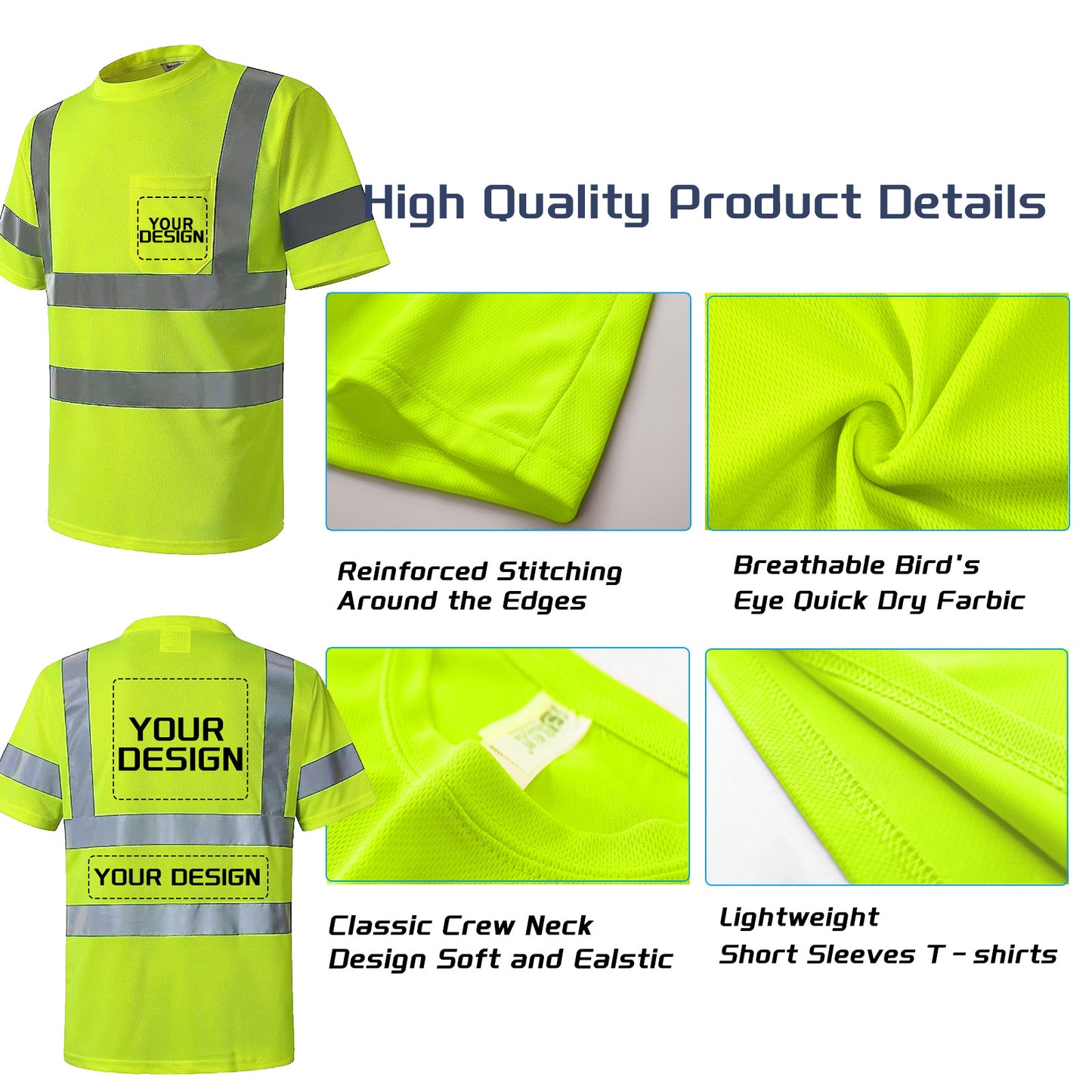 Shmimy Custom Logo High Visibility Shirts Class 3 Reflective Shirts ANSI with Pocket Safety Shirts