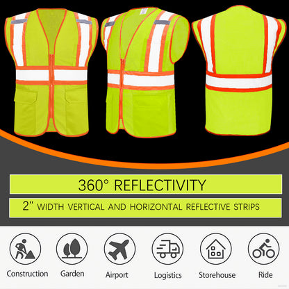 Shmimy Custom High Visibility Safety Vest, Class 2 Reflective Work Vest With Pockets, Custom Logo Construction Workwear